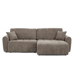 Canapé d'angle convertible et réversible JONEA 4 places tissu texturé marron