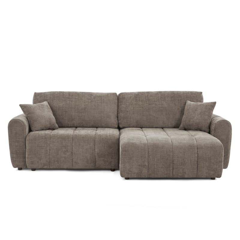 Canapé d'angle convertible et réversible JONEA 4 places tissu texturé marron