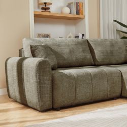 Canapé d'angle convertible et réversible JONEA 4 places tissu texturé vert