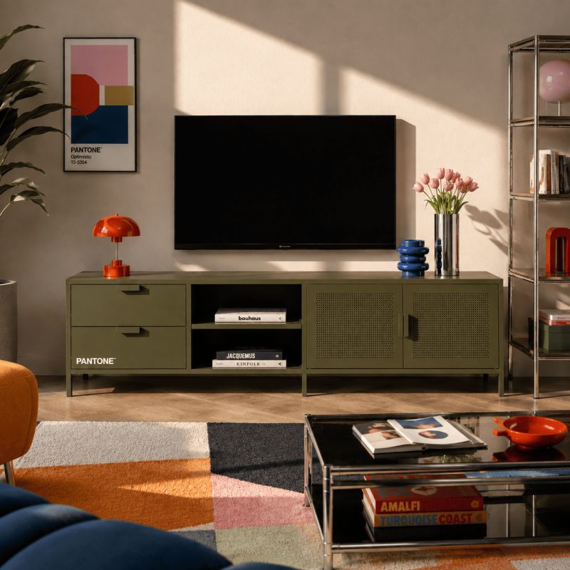 Meuble TV PANTONE métal vert olive 200cm
