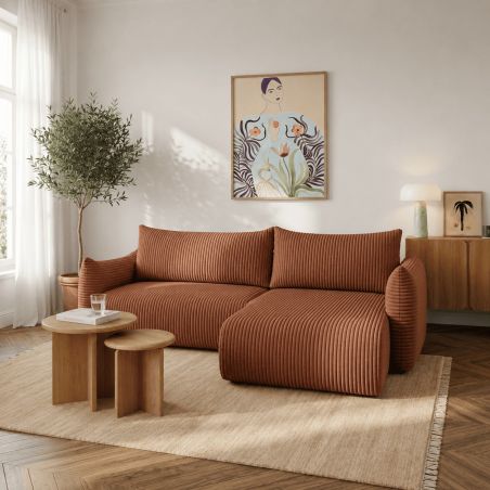 Canapé d'angle convertible et réversible GLORIA 4 places velours côtelé terracotta