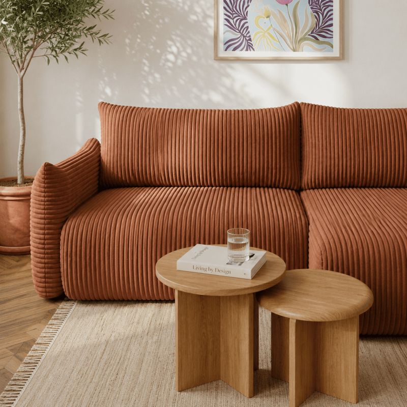 Canapé d'angle convertible et réversible GLORIA 4 places velours côtelé terracotta