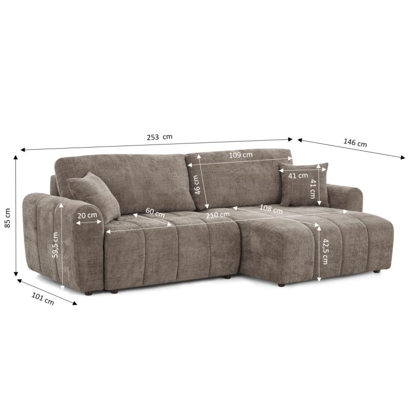 Canapé d'angle convertible et réversible JONEA 4 places tissu texturé marron