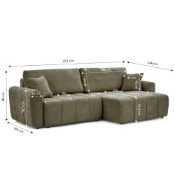 Canapé d'angle convertible et réversible JONEA 4 places tissu texturé vert