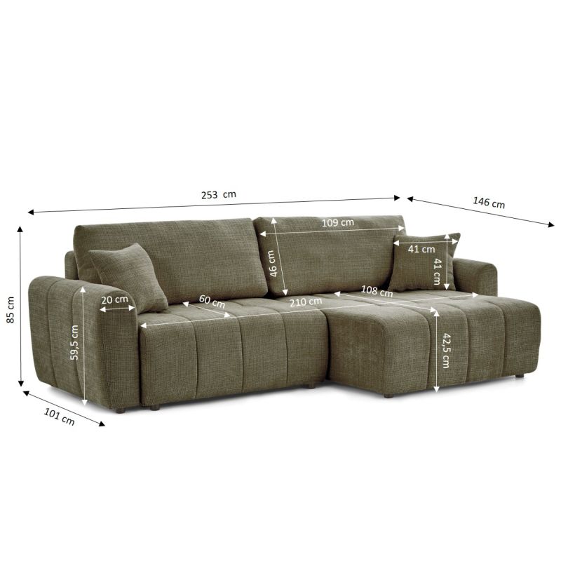 Canapé d'angle convertible et réversible JONEA 4 places tissu texturé vert