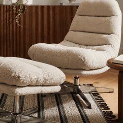 Fauteuil rotatif THEMIS 1 place + repose-pieds tissu blanc