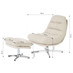 Fauteuil rotatif THEMIS 1 place + repose-pieds tissu blanc