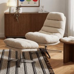 Fauteuil rotatif THEMIS 1 place + repose-pieds tissu blanc