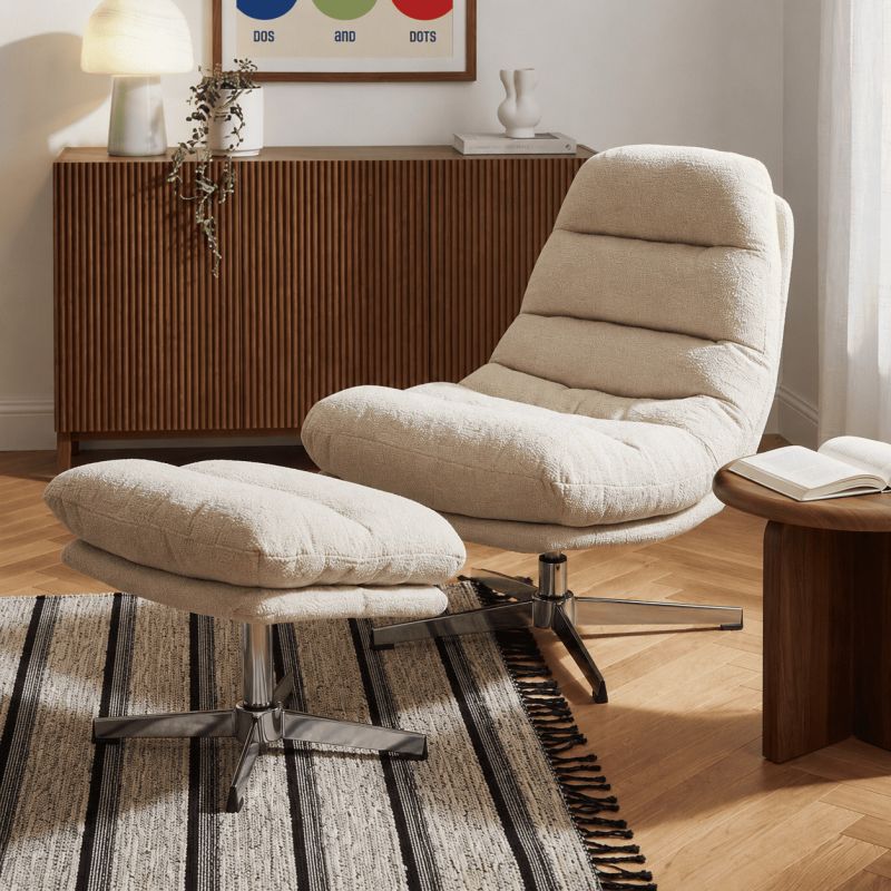 Fauteuil rotatif THEMIS 1 place + repose-pieds tissu blanc