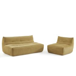 Banquette PANTONE 2 places tissu jaune moutarde