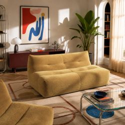 Banquette PANTONE 2 places tissu jaune moutarde