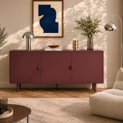 Buffet PANTONE métal bordeaux 3 portes 160cm