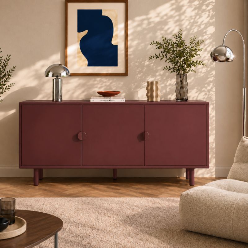 Buffet PANTONE métal bordeaux 3 portes 160cm