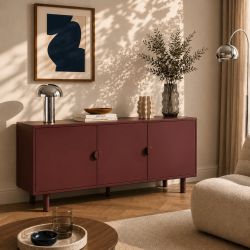 Buffet PANTONE métal bordeaux 3 portes 160cm