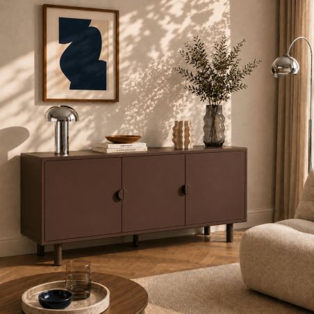 Buffet PANTONE métal marron chocolat 3 portes 160cm