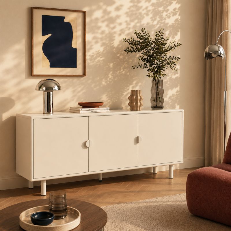 Buffet PANTONE métal beige tofu 3 portes 160cm