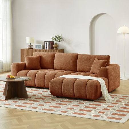 Canapé d'angle droit fixe KEREA 4 places tissu chenille terracotta
