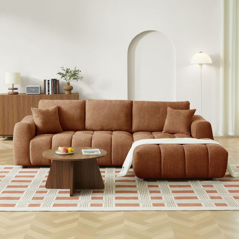 Canapé d'angle droit fixe KEREA 4 places tissu chenille terracotta