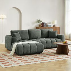 Canapé d'angle gauche fixe KEREA 4 places tissu chenille vert