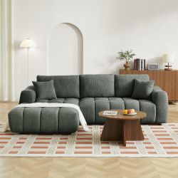 Canapé d'angle gauche fixe KEREA 4 places tissu chenille vert
