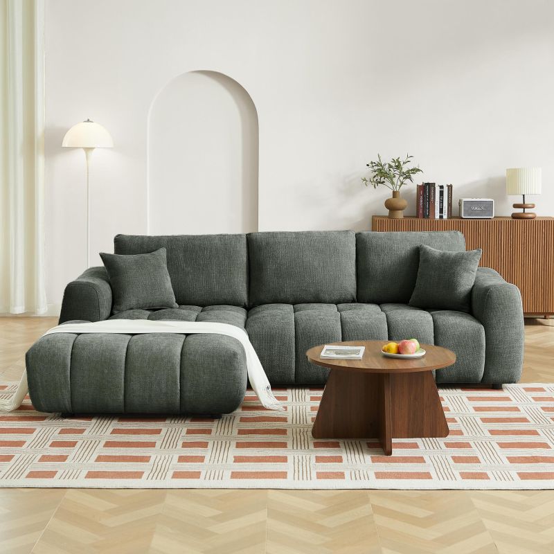 Canapé d'angle gauche fixe KEREA 4 places tissu chenille vert