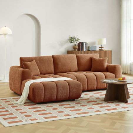 Canapé d'angle gauche fixe KEREA 4 places tissu chenille terracotta