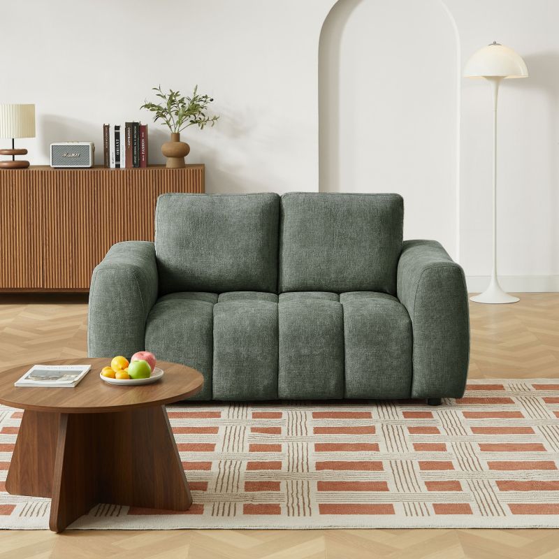 Canapé droit fixe KEREA 2 places tissu chenille vert