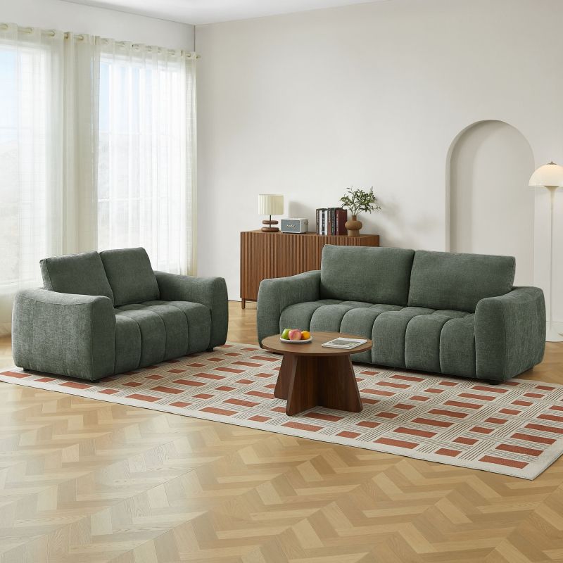Canapé droit fixe KEREA 2 places tissu chenille vert