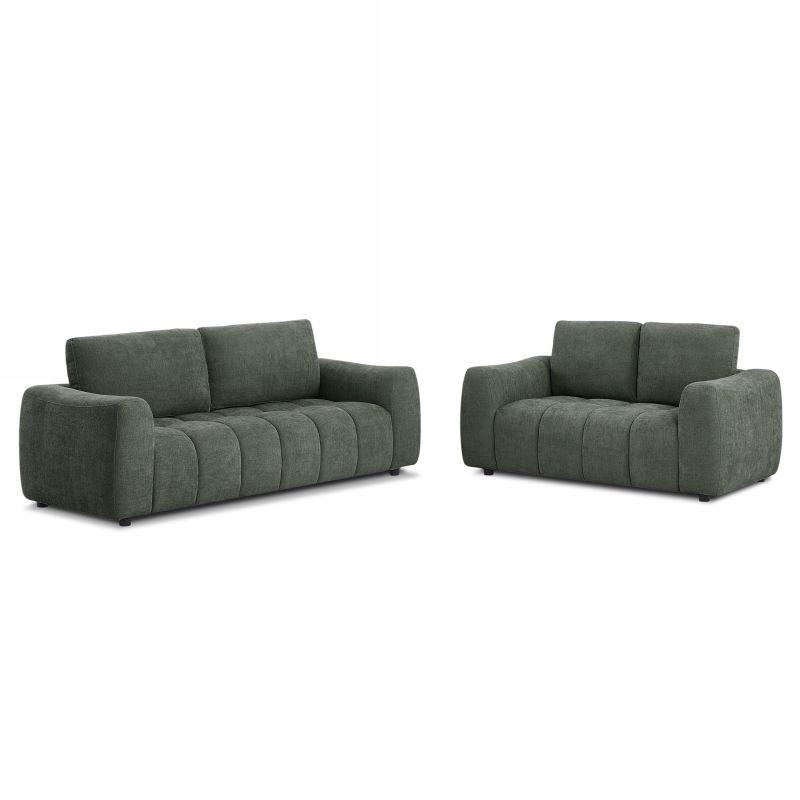 Canapé droit fixe KEREA 2 places tissu chenille vert