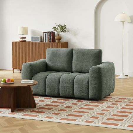 Canapé droit fixe KEREA 2 places tissu chenille vert