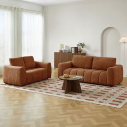 Canapé droit fixe KEREA 3 places tissu chenille terracotta