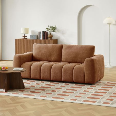 Canapé droit fixe KEREA 3 places tissu chenille terracotta