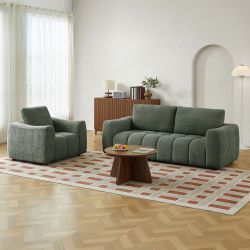 Canapé droit fixe KEREA 3 places tissu chenille vert