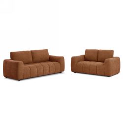 Canapé droit fixe KEREA 2 places tissu chenille terracotta