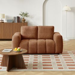 Canapé droit fixe KEREA 2 places tissu chenille terracotta