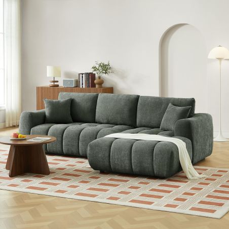 Canapé d'angle droit fixe KEREA 4 places tissu chenille vert
