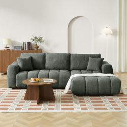 Canapé d'angle droit fixe KEREA 4 places tissu chenille vert