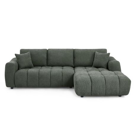 Canapé d'angle droit fixe KEREA 4 places tissu chenille vert
