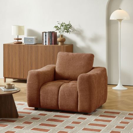 Fauteuil fixe KEREA 1 place tissu chenille terracotta