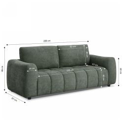 Canapé droit fixe KEREA 3 places tissu chenille vert