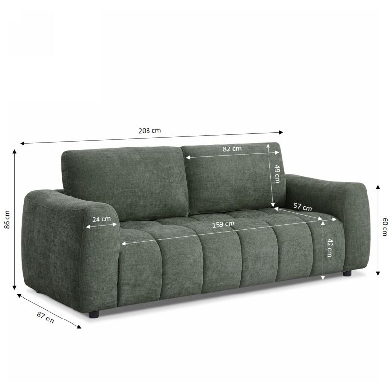 Canapé droit fixe KEREA 3 places tissu chenille vert