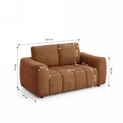 Canapé droit fixe KEREA 2 places tissu chenille terracotta