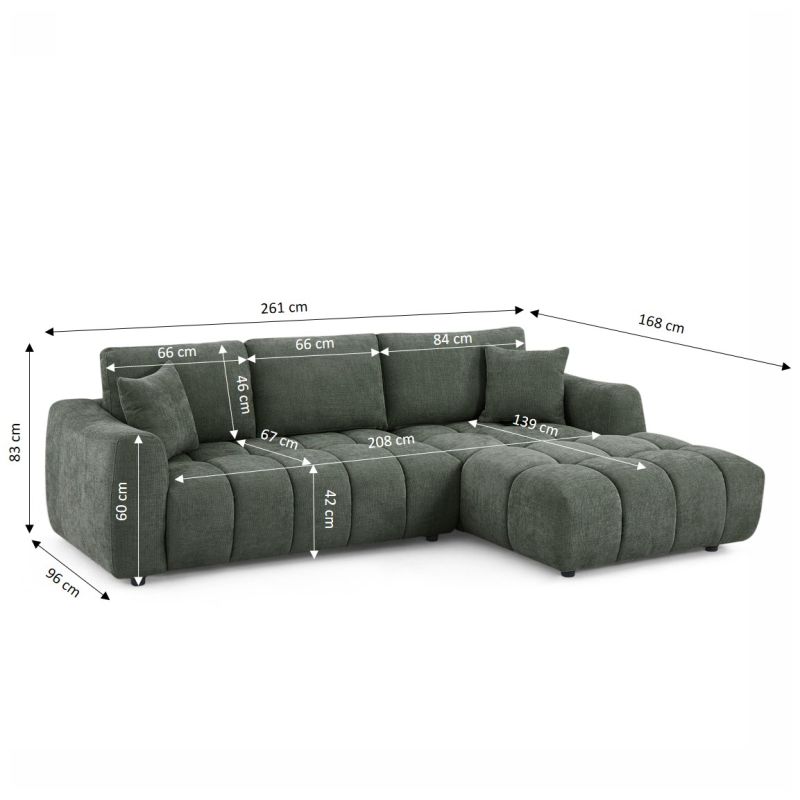 Canapé d'angle droit fixe KEREA 4 places tissu chenille vert
