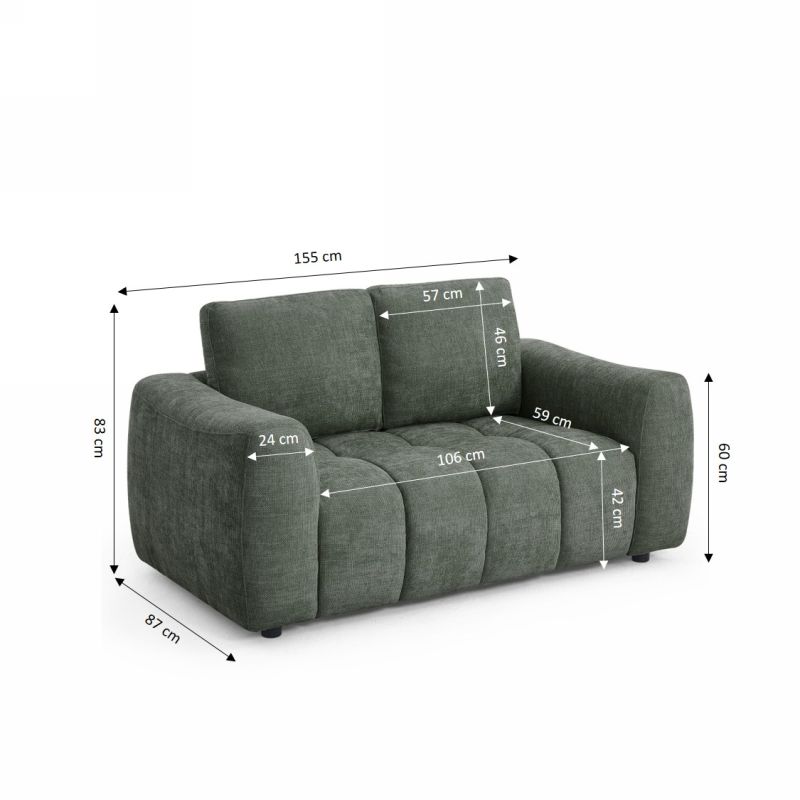 Canapé droit fixe KEREA 2 places tissu chenille vert