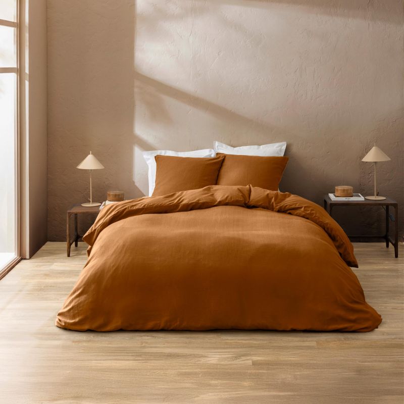 Parure de couette CLARA caramel 240x220 cm (taies d'oreillers + couette)