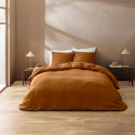 Parure de couette CLARA caramel 260x240 cm (taies d'oreillers + couette)
