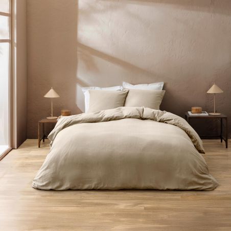 Parure de couette CLARA naturel 260x240 cm (taies d'oreillers + couette)