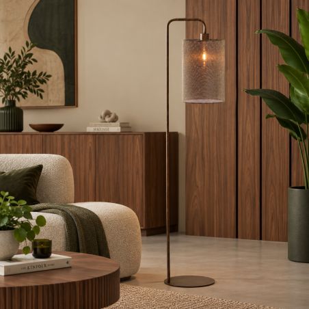 Lampadaire KELA bois foncé et abat jour marron 33,5x28x155 cm