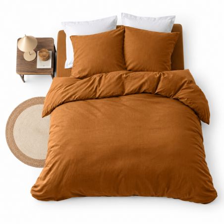 Parure de couette CLARA caramel 240x220 cm (taies d'oreillers + couette)