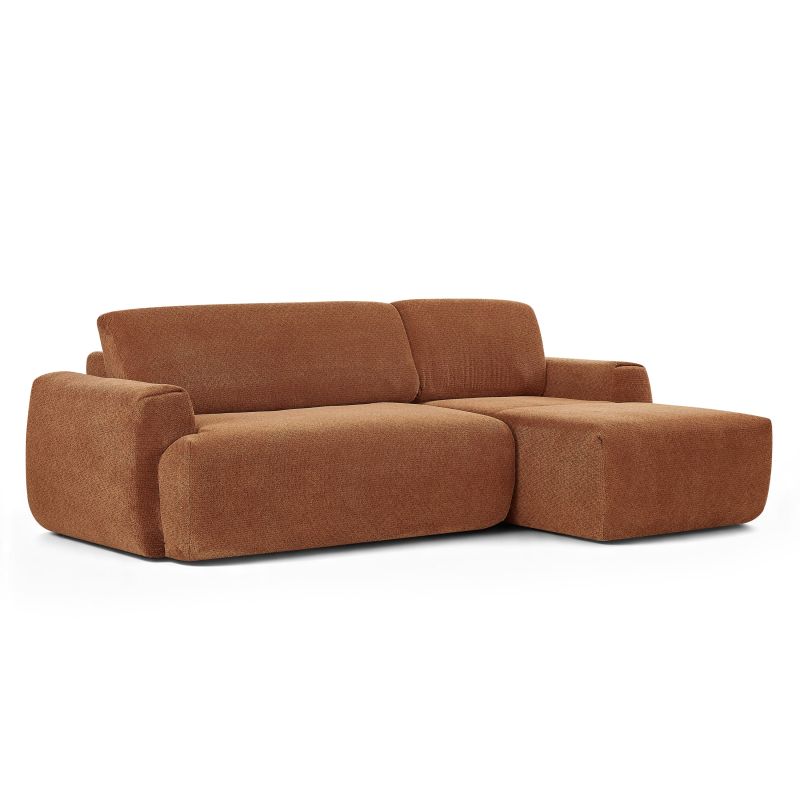 Canapé d'angle droit compressé WESTA 4 places tissu chenille terracotta